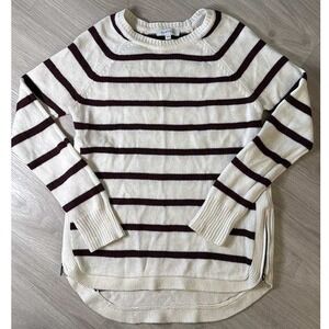 mySTYLE Striped Sweater Womens Small S Side Zip Cream Burgundy Pullover